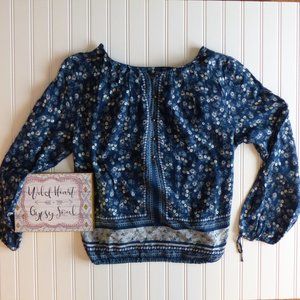 Lucky BRAND  Long Sleeve Peasant Top Navy Zoom